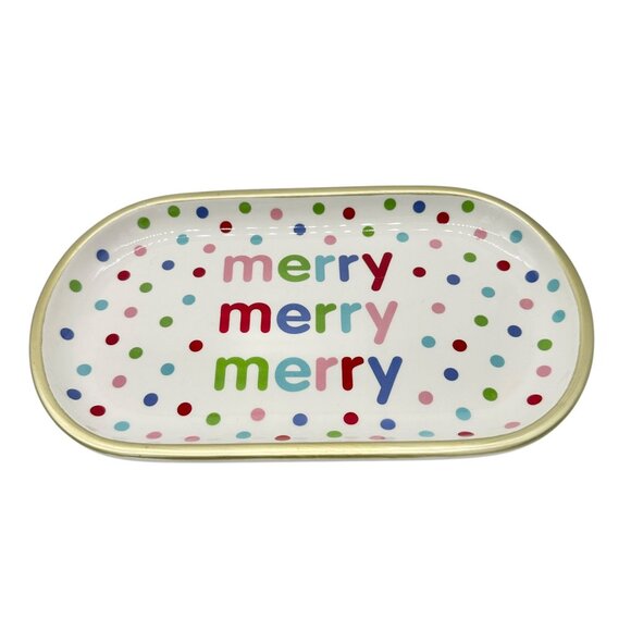 H For Happy Merry Merry Polka Dot Ceramic Serving Set 2 Plates 1 Tray 1 Canister - Picture 13 of 15